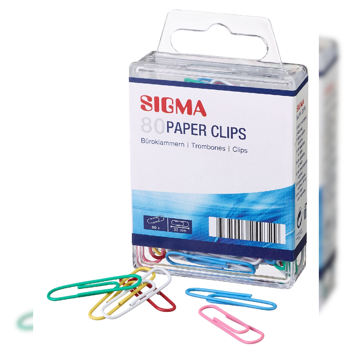 SIGMA Büroklammern, Metall, 32 mm, farbig sortiert, 80 Stück Image