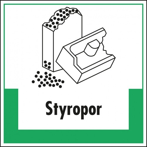 Schild I Abfallkennzeichen Styropor, mit Symbol und Text, Kunststoff, 200x200mm Image