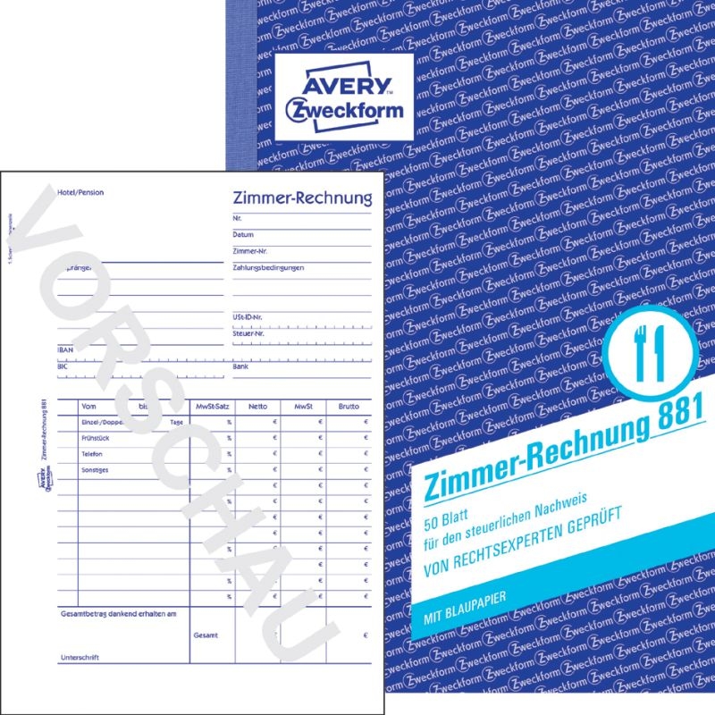 AVERY Zweckform Formularbuch 'Zimmer-Rechnung', A5 hoch Image
