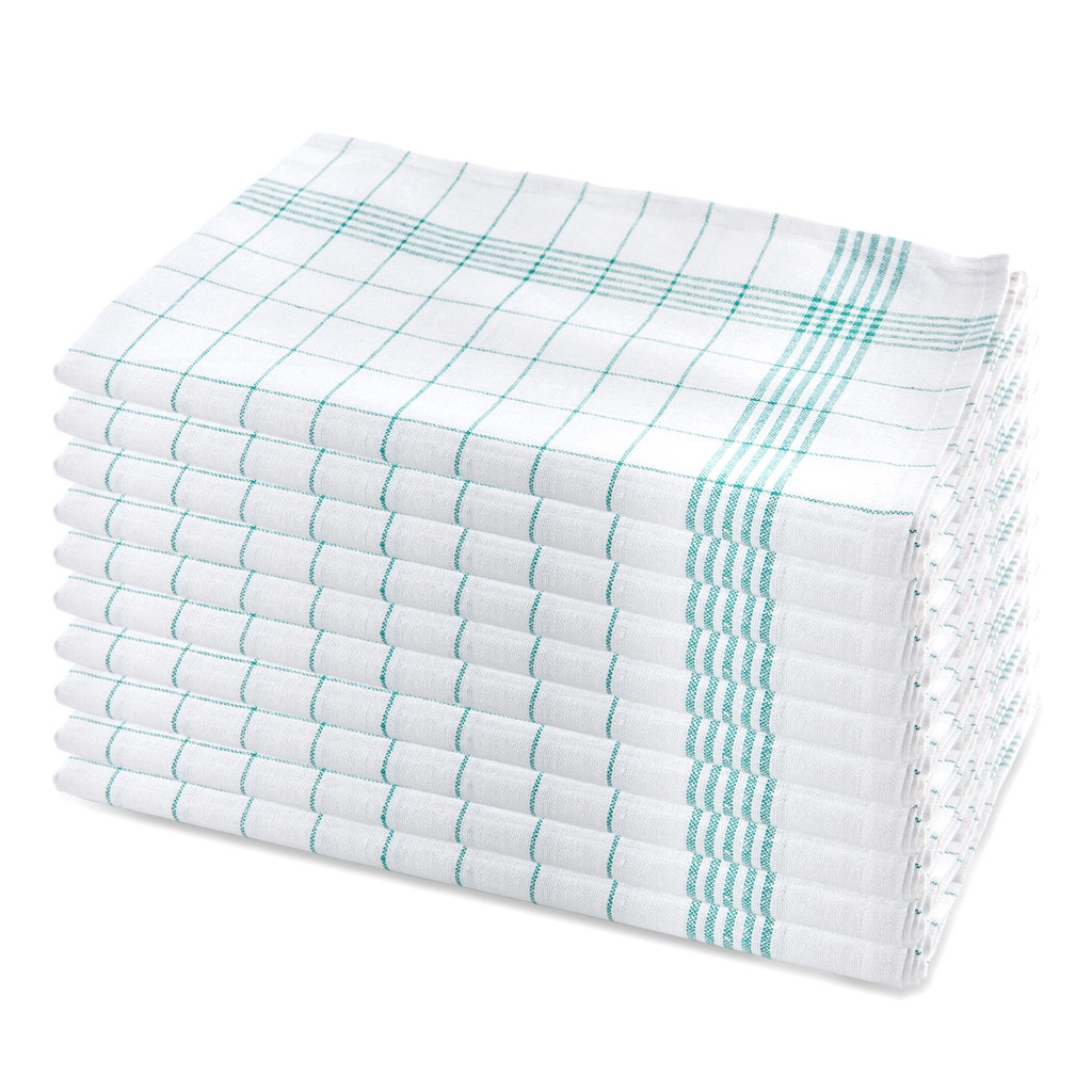 Bertsch Hotelwäsche 10er Set Geschirrhandtuch aus Halbleinen, kariert, grün-weiss, 50x70cm Image