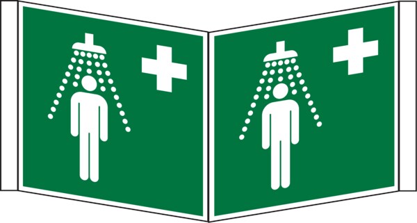 Rettungszeichen, Winkelschild Notdusche E012 - ASR A1.3 (DIN EN ISO 7010) - 150x150x1 mm Kunststoff nachleuchtend Image