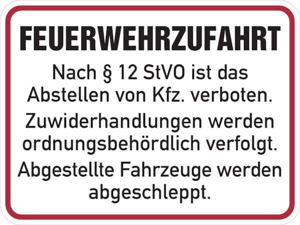 Hinweisschild Feuerwehrzufahrt, Feuerwehrzufahrt nach §12 StVO - 400x300x0.6 mm Aluminium geprägt Image