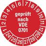 Prüfplakette ab 24, geprüft ab 24 nach VDE 0701, rot/weiß, Ø 30 mm - Bogen = 10 Plaketten - 30 mm Folie selbstklebend