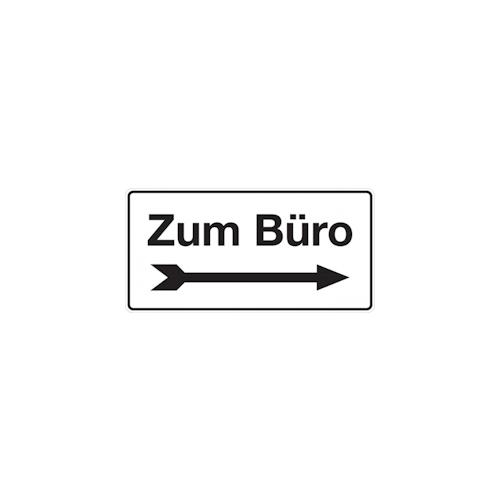 Hinweisschild, Zum Büro + Pfeil rechts, 150 x 300 mm, Aluminium – 300x150x0.45 mm Aluminium geprägt