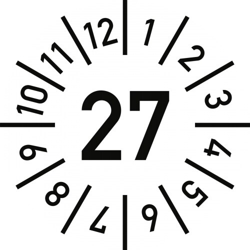 Dreifke® Prüfplakette Jahr 27 mit Monaten, weiß, Dokumentenfolie, Ø 20 mm, 10 St./Bo. Image