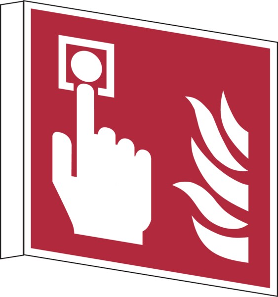 Brandschutzzeichen, Fahnen-/Nasenschild Brandmelder F005 - ASR A1.3 (DIN EN ISO 7010) - 200x200x0.6 mm Aluminium glatt, nachleuchtend Image