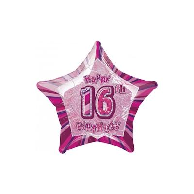 16. Geburtstag Folienballon Stern pink