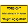 Schild VORSICHT beim Laufenlassen der Motoren Vergiftungsgefahr!, Alu, 300x200 mm