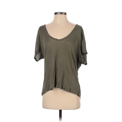 Anine Bing Short Sleeve Silk Top Green Print V Neck Tops - Women's Size Small