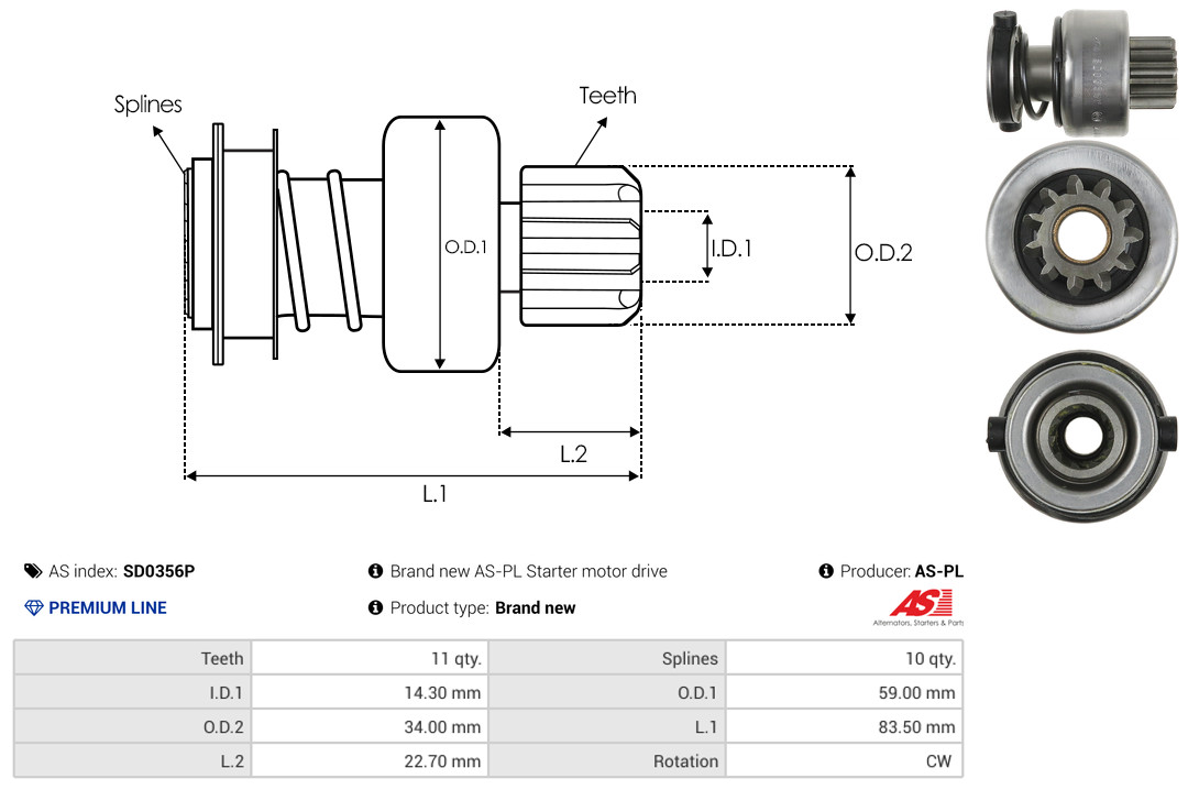 AS-PL Freilaufgetriebe, Starter Universal SD0356P Image
