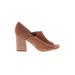 Sarto by Franco Sarto Heels: Slip-on Stacked Heel Boho Chic Brown Print Shoes - Women's Size 10 - Open Toe