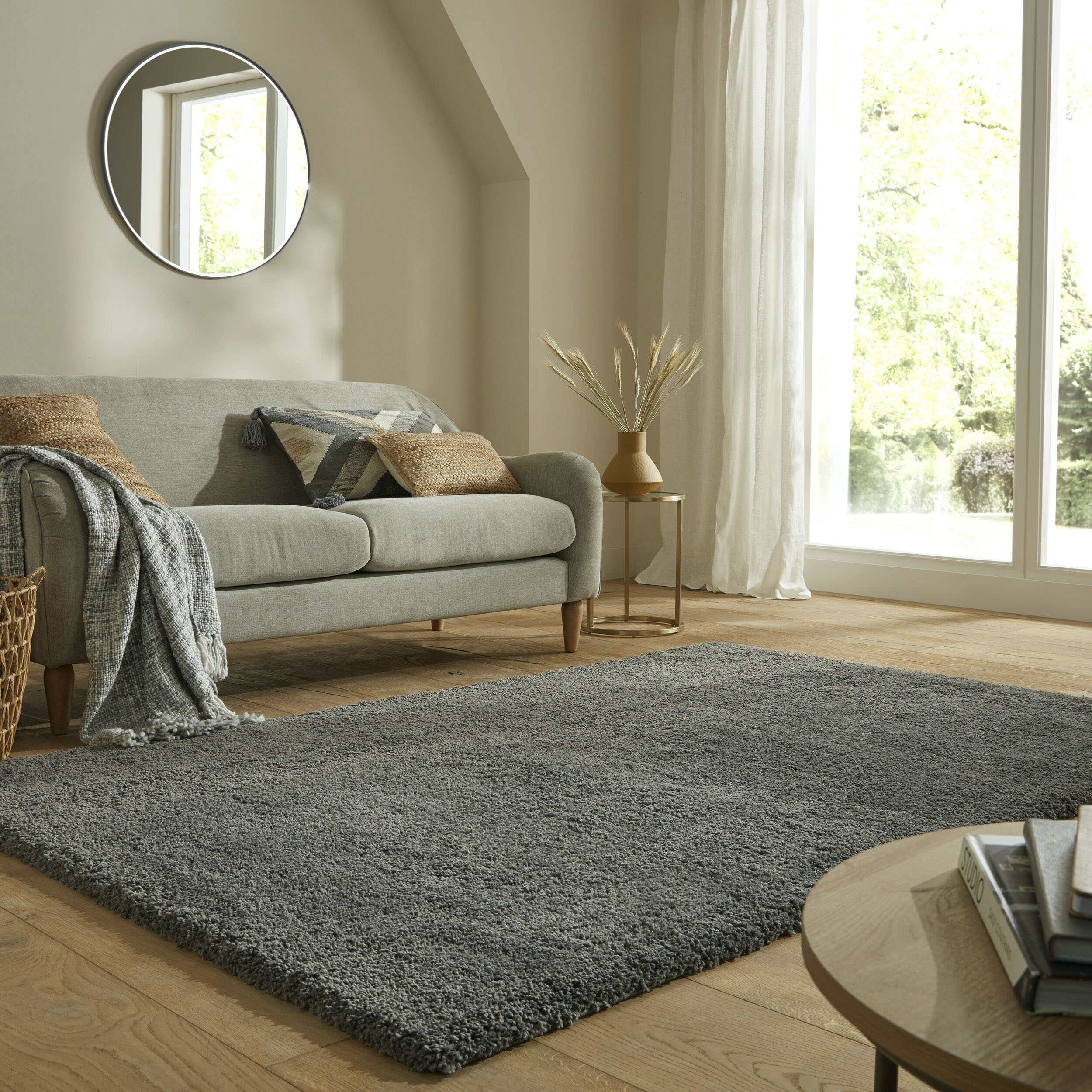 Hochflor-Teppich FLAIR RUGS "Feather", grau (holzkohle), B:160cm H:40mm L:230cm, Kunstfaser, Teppiche Image
