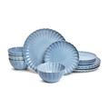 Sango Frill Reactive Stoneware 12 Pc Dinnerware Set - Service for 4 Ceramic/Earthenware/Stoneware in Blue | Wayfair 10727870986097