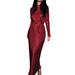 Binwwede Women s Solid Color Long Sleeve Half High Neck Ruched Tie Up Dress