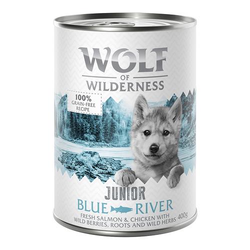 6 x 400 g Junior Huhn und Lachs Wolf of Wilderness getreidefreies Hundefutter nass