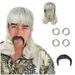 KAGAYD Exotic Blonde Wig with Clip Earrings and Mustache Fits Kids Adults