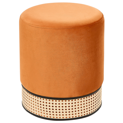 Pouf Orange Samt ⌀ 35 cm mit Wiener-Geflecht Rund Einfarbig Modern Glamourös Sitzhocker Ottoman Fußhocker Schemel für Wo