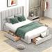 Full Size Upholstered Platform Bed Bed Frame with 3 Large Drawer for Bedroom, Linen