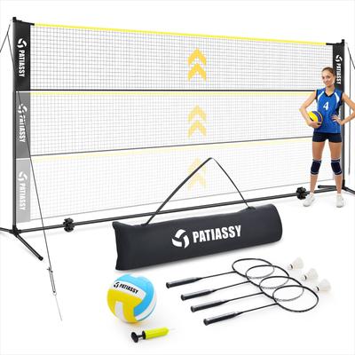 Patiassy 5.1ft-7.4ft Adjustable Height Volleyball Badminton Net Set, 17ft Portable Sports Net with Poles