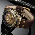 Montre mécanique automatique pour homme modules rétro bronze main Shoous marron ceinture en cuir