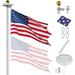 Yescom 25 Ft Upgraded Sectional Aluminum Flagpole 3 x5 US American Flag with 111 LED Solar Light US Flag Yard