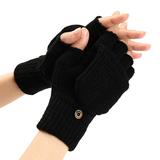 Tooayk Workout Gloves Winter Knit Convertible Fingerless Gloves Wool Gloves Thermal Gloves Unisex Work Gloves Fingerless Gloves Black