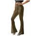 ZHIZAIHU Pants for Women Casual Solid Color High Waist Ribbed Flare Long Pants Comfy Elastic Slim Leg Trousers Women Sweatpants Green 3XL