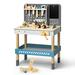 Ufurpie Modern Wooden Workbench with Blackboard for Kids Tool Playset for Kids and Toddlers Play Construction Sets for Kids Blue+Grey