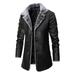 Men s Faux Pu Leather Jacket Fleece Sherpa Lined Long Trench Coats Notch Lapel Collar Heavyweight Button Up Motorbike Jacket