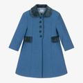 Ancar Girls Blue Wool & Velvet Coat