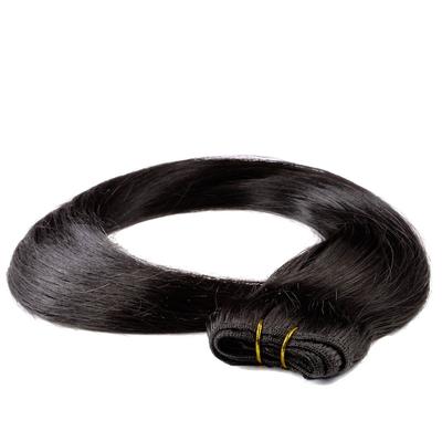 hair2heart - Tresse Extensions Echthaar #4/0 Mittelbraun 100g Haarextensions 1 ct Schwarz Damen