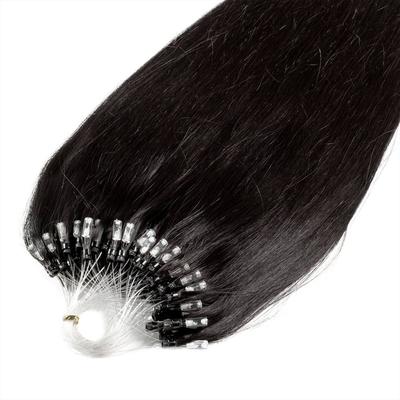 hair2heart Microring Extensions Premium Echthaar #4/0 Mittelbraun 1g 50cm Schwarz Damen