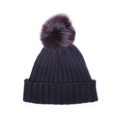 Tumelo Kaschmir Mütze, edle Cashmere Bommelmütze Schwarz Image