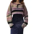 Pull évidé à manches longues pour femmes Crop Crochet Y-Document Night Pull Amissié Tricot