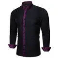 Y-erra Wang-Chemise Slim Fit à Manches sulfpour Hommes Patch Noir Fleur Violette Chemisiers