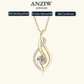 Anziw-Collier pendentif torsadé Moissanite ronde en argent regardé 925 pour femme plaqué or