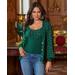 Boston Proper - Deep Emerald Green - Rhinestone Embellished Button Up Cardigan Set - XS