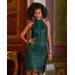 Boston Proper - Deep Emerald Green - Sequin Lace High Mock Neck Sheath Dress - 0