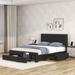 Leather Upholstered Platform Bed with Charging Station