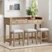 4 Piece Bar Stool Table Set with Storage for 3 Persons, Wood Dining Bar Table with Drawers and 3 Upholstered Stools
