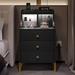 LED Nightstand with Charging Station with Hutch and 3 Drawers