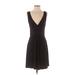 Elie Tahari Casual Dress - A-Line Plunge Sleeveless: Black Print Dresses - Women's Size Small