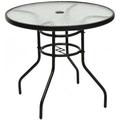 32 Outdoor Patio Table with Round Steel Frame & Tempered Glass Top Conversation Coffee Table for Backyard Lawn Balcony Pool with Umbrella Hole