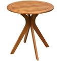 27.5 Inch Eucalyptus Wood Outdoor Patio Bistro Table Round Wooden Table w/X Base Coffee Side Bistro Table for Garden Backyard Patio Living Room Teak