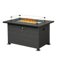 Outdoor Gas Fire Pit SYNGAR 43 inch 50 000 BTU Auto-Ignition Propane Fire Pit Table with Glass Wind Guard Volcanic Stones and Lid 2-in-1 Fire Pit Table for Patio Garden Backyard Deck Poolside