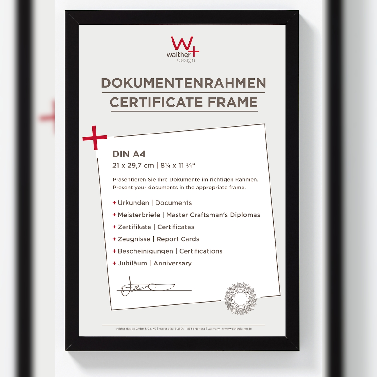 walther + design Peppers Holz Bilderrahmen 21x29,7 cm (DIN A4) SCHWARZ Image