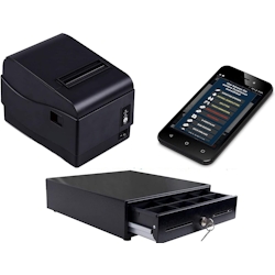 „Handy MINI-Kasse für Gastronomie: 5″“ Kassenterminal, Bondrucker, Kassenlade“