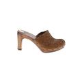 Aqua Mule/Clog: Slip-on Chunky Heel Boho Chic Brown Print Shoes - Women's Size 8 - Closed Toe