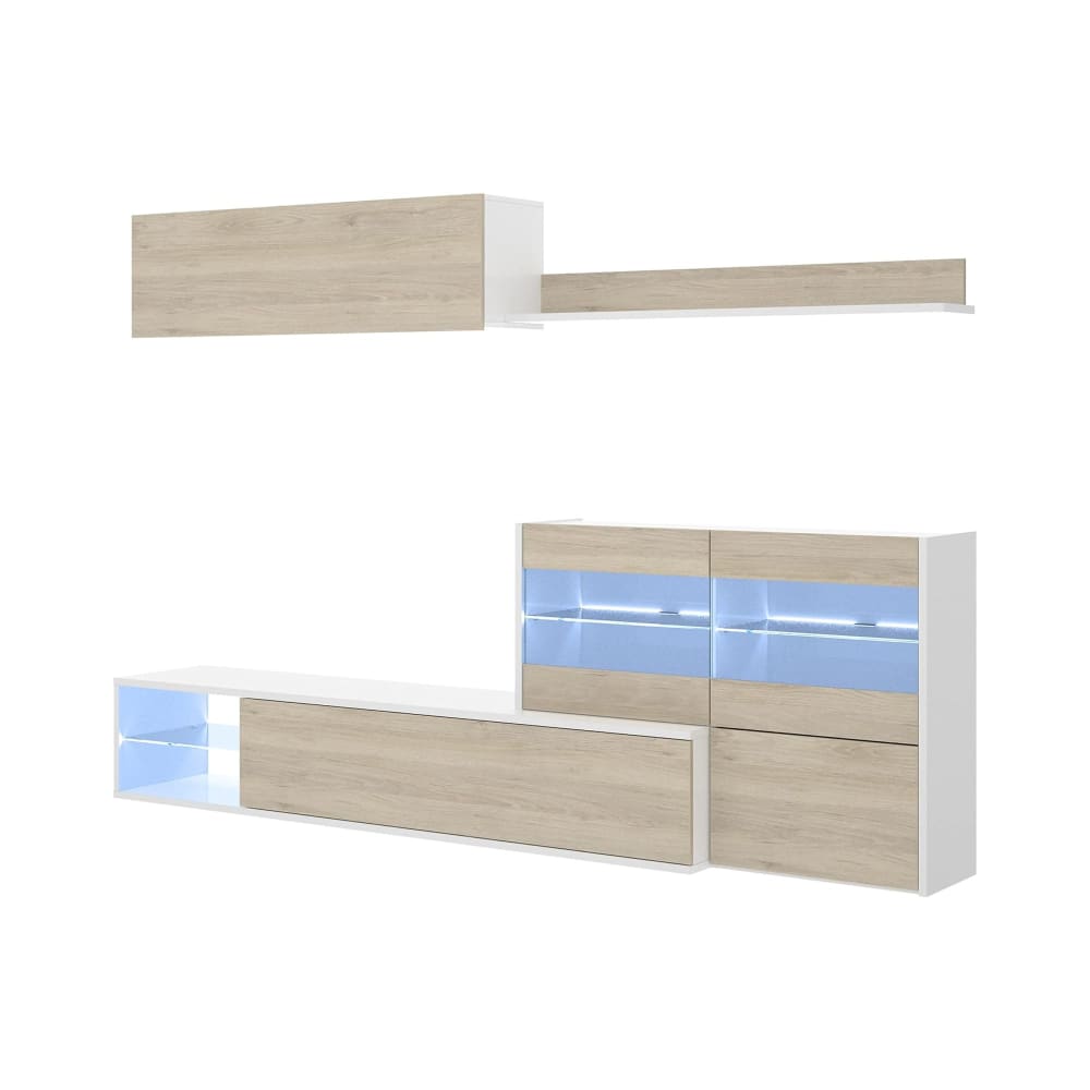 Meuble TV effet bois beige, blanc 206x41 cm