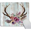 Smooffly Mousepad Farmhouse Mouse pad Wood Mousepad Boho Mouse pad Antlers Flowers Teachers Gift Mouse mat Rectangle Mouse pad Office Supplies Friends